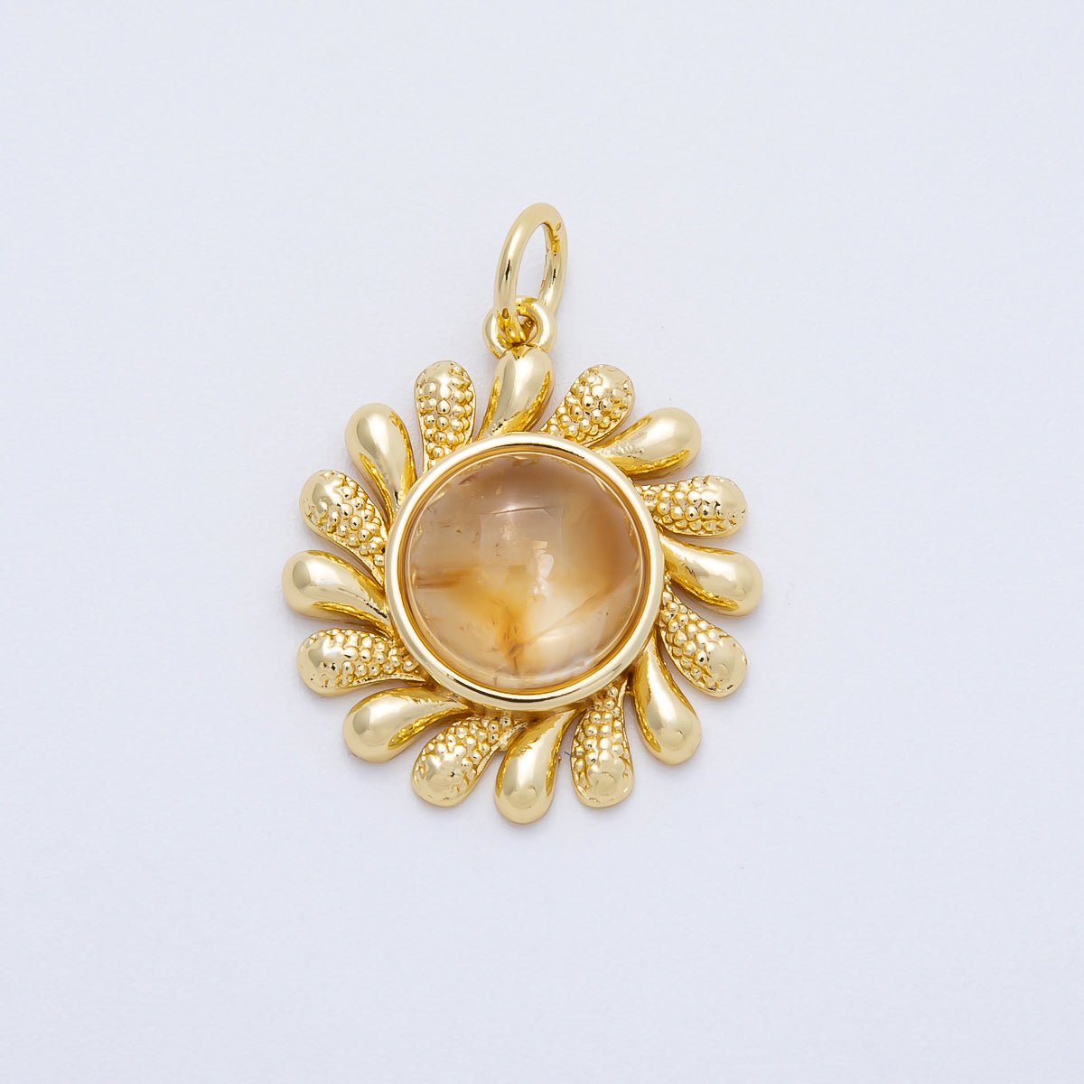 16K Gold Filled 23mm Aquamarine, Citrine Cabochon Gemstone Celestial Sun Ray Charm | Charms - 00693 Charms - 00694 - DLUXCA