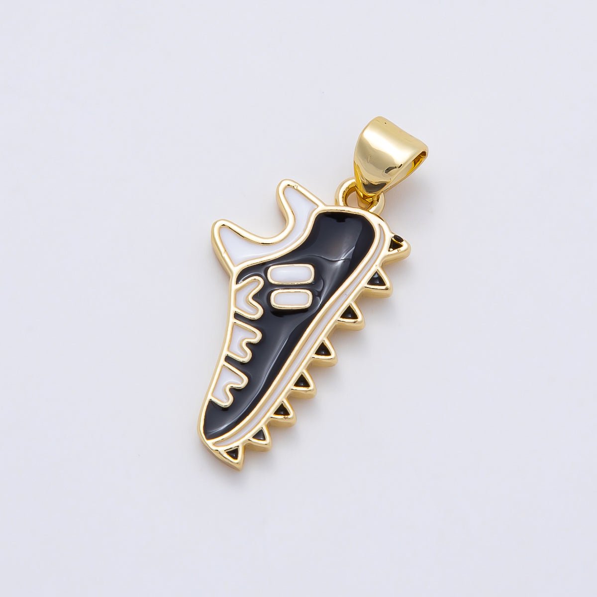 16K Gold Filled 23mm Black Enamel Soccer Football Shoes Pendant | Charms-01106 - DLUXCA