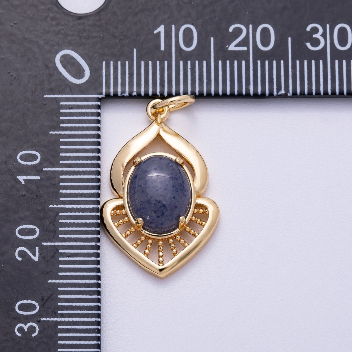 16K Gold Filled 23mm Blue Kyanite Cabochon Gemstone Curved Geometric Charm | Charms - 00612 - DLUXCA