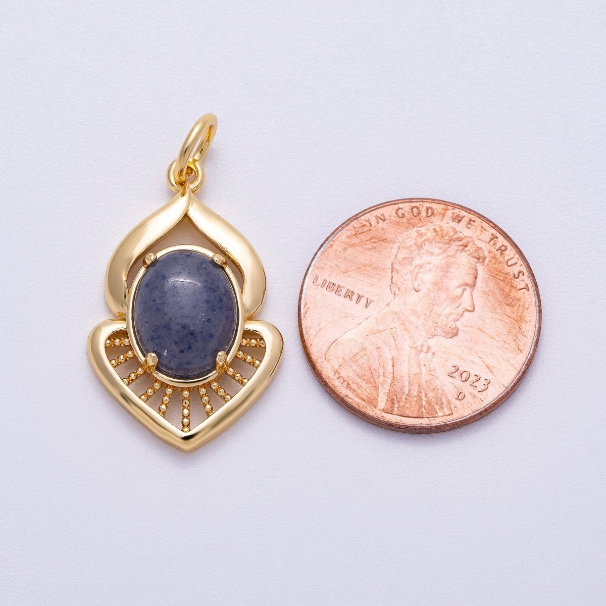 16K Gold Filled 23mm Blue Kyanite Cabochon Gemstone Curved Geometric Charm | Charms - 00612 - DLUXCA