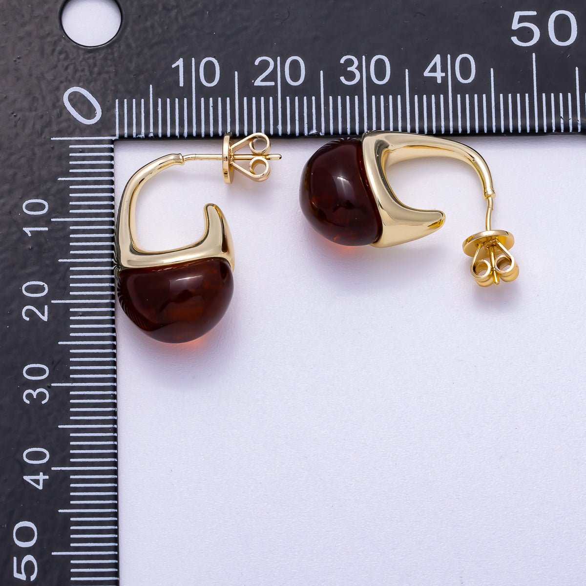 16K Gold Filled 23mm Brown & White Molten Acrylic Drop Stud Earrings | Earrings - 00359 - Earrings - 00360 - DLUXCA