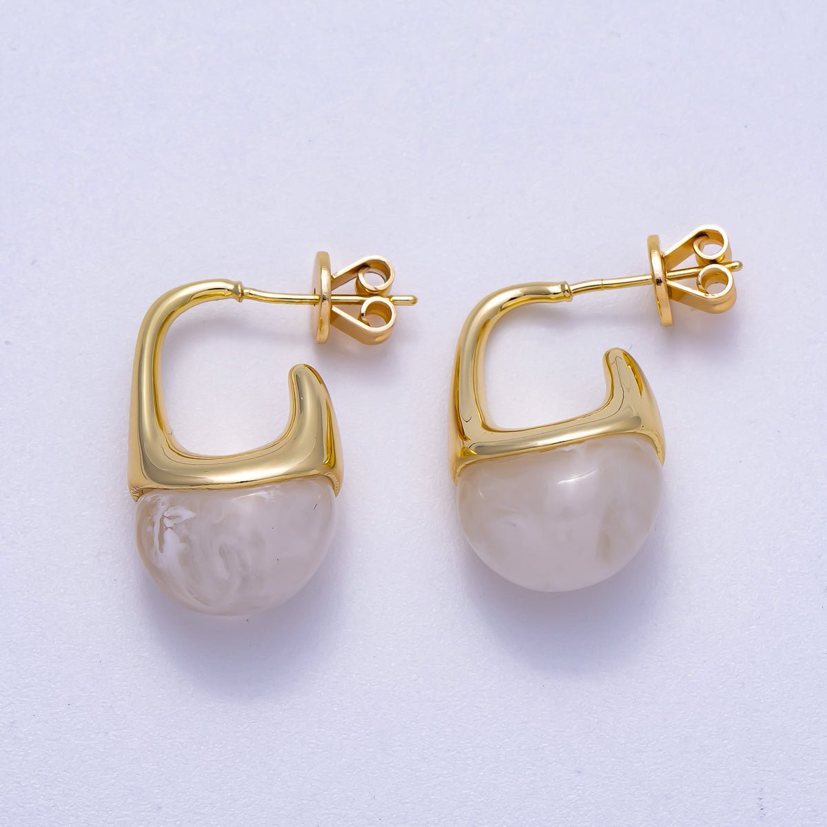 16K Gold Filled 23mm Brown & White Molten Acrylic Drop Stud Earrings | Earrings - 00359 - Earrings - 00360 - DLUXCA