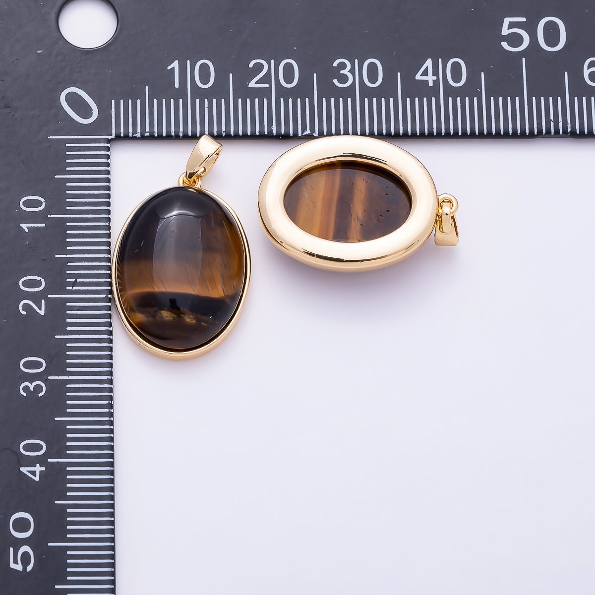 16K Gold Filled 23mm Classic Oval Bezel Dark Tiger Eye Cabochon Natural Gemstone Pendant | Charms-01942 - Charms-01943 - DLUXCA