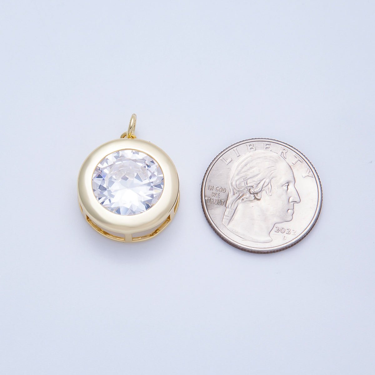 16K Gold Filled 23mm Clear CZ Solitaire Round Bezel Charm | Charms - 00658 - DLUXCA