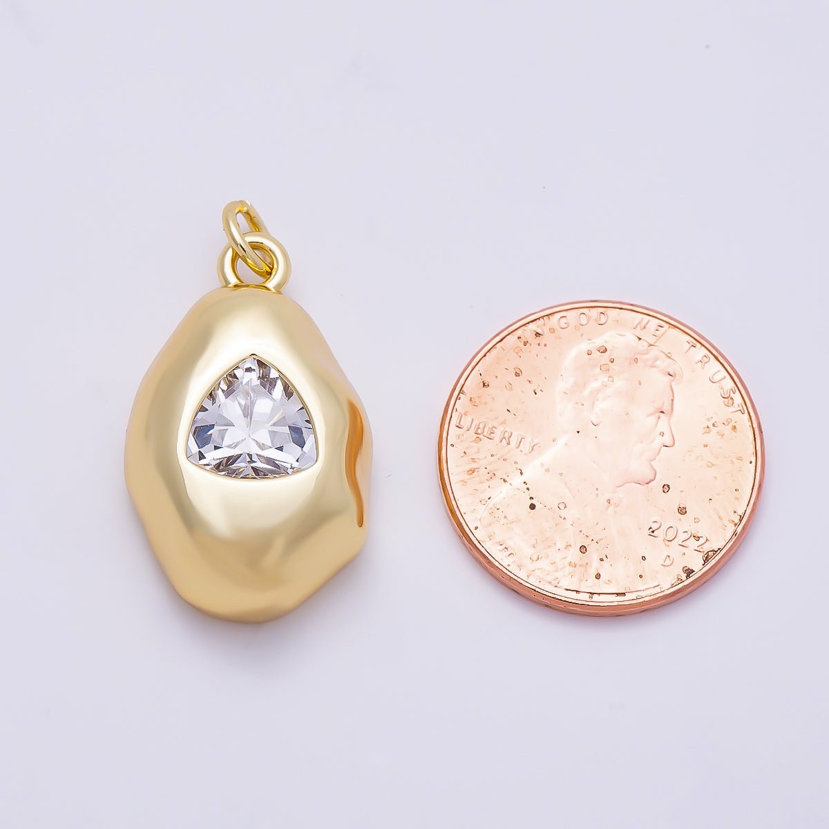16K Gold Filled 23mm Clear CZ Triangle Geometric Molten Bezel Chubby Charm | Charms-01357 - DLUXCA