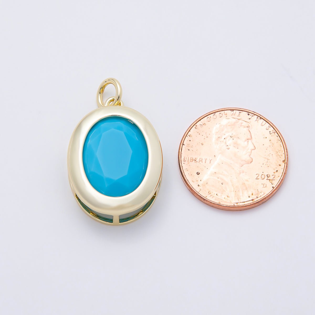 16K Gold Filled 23mm Clear, Turquoise Oval Bezel Charm | Charms-01100 Charms-01101 - DLUXCA