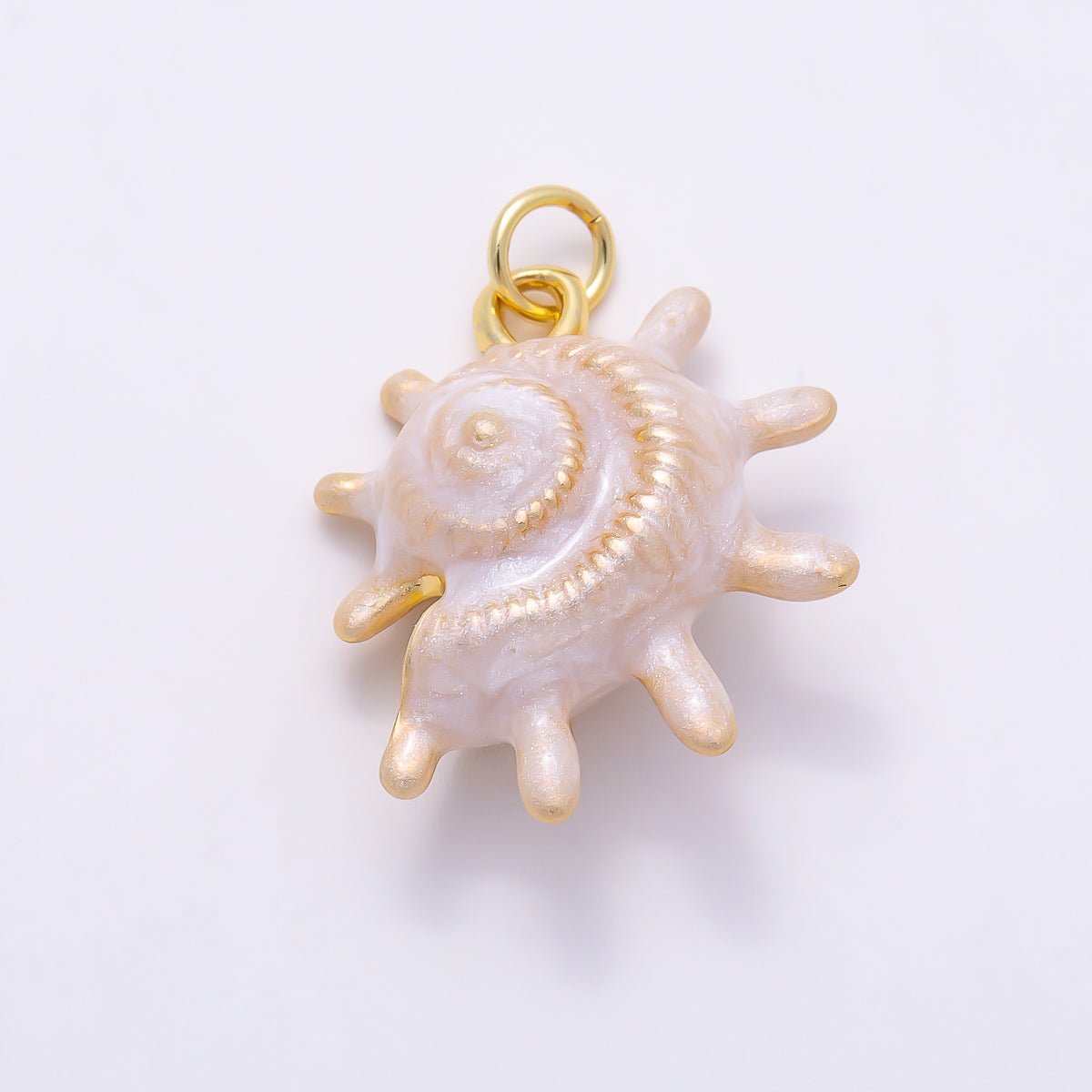 16K Gold Filled 23mm White, Blue Enamel Natural Conch Sea Shell 3D Multidimensional Charm | Charms-01506 - DLUXCA