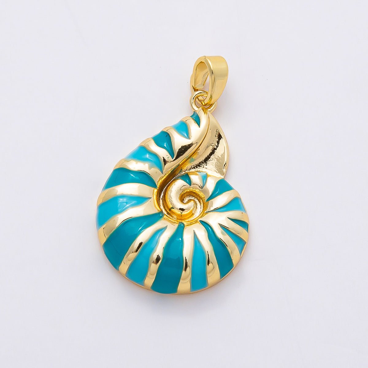 16K Gold Filled 24mm Blue Enamel Conch Shell Ocean Pendant | Charms - 00770 - DLUXCA