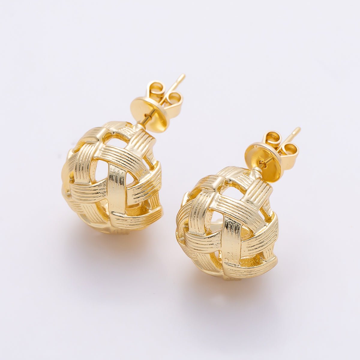 16K Gold Filled 24mm Chunky Woven Openwork Dome C-Hoop Earrings | Earrings-00794 - DLUXCA