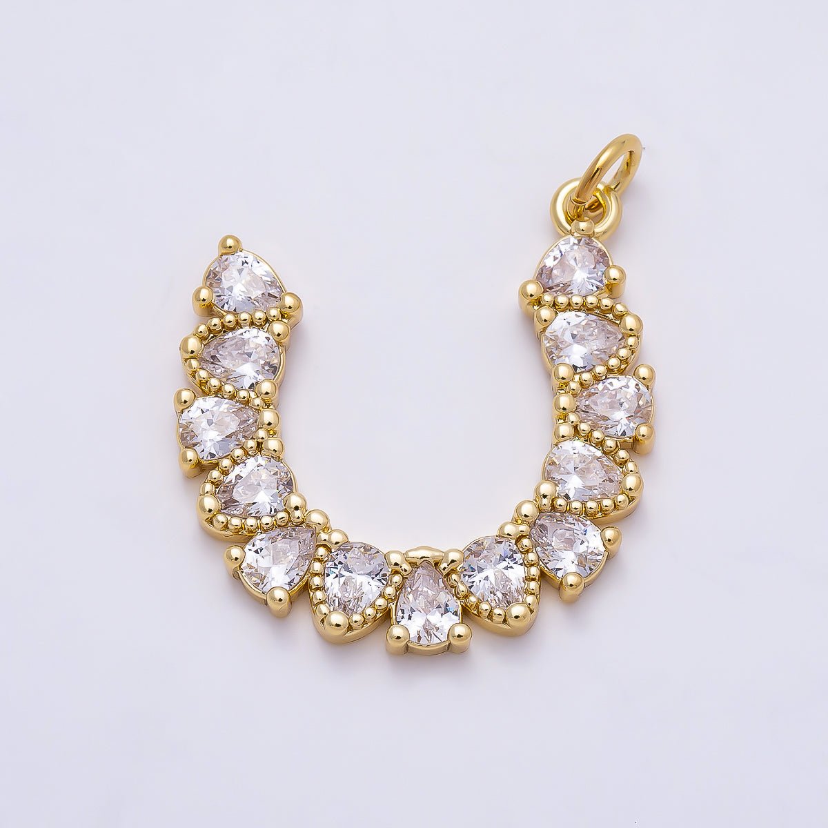 16K Gold Filled 24mm Clear CZ Teardrop Horseshoe Charm | Charms-01350 - DLUXCA