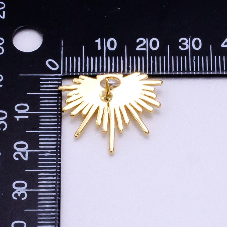 16K Gold Filled 24mm Clear Oval CZ Geometric Sunburst Drop Stud Earrings | Clearance - DLUXCA