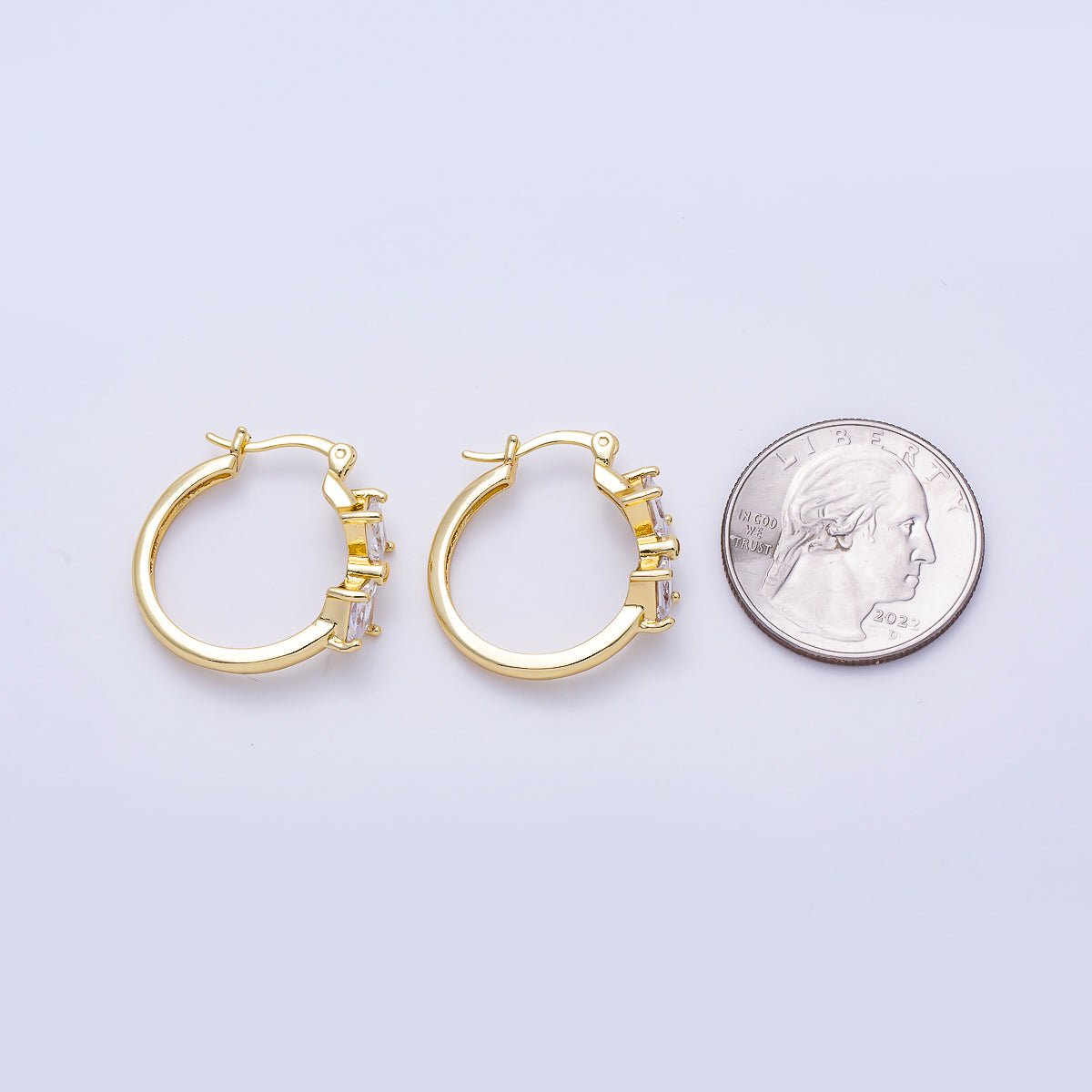 16K Gold Filled 24mm Clear Rhombus CZ Double Latch Hoop | Earrings-00709 - DLUXCA