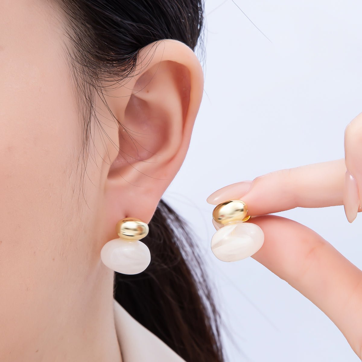 16K Gold Filled 24mm Green, Brown, White Resin Oval Drop Stud Earrings | Earrings - 00370 ~ Earrings - 00373 - DLUXCA