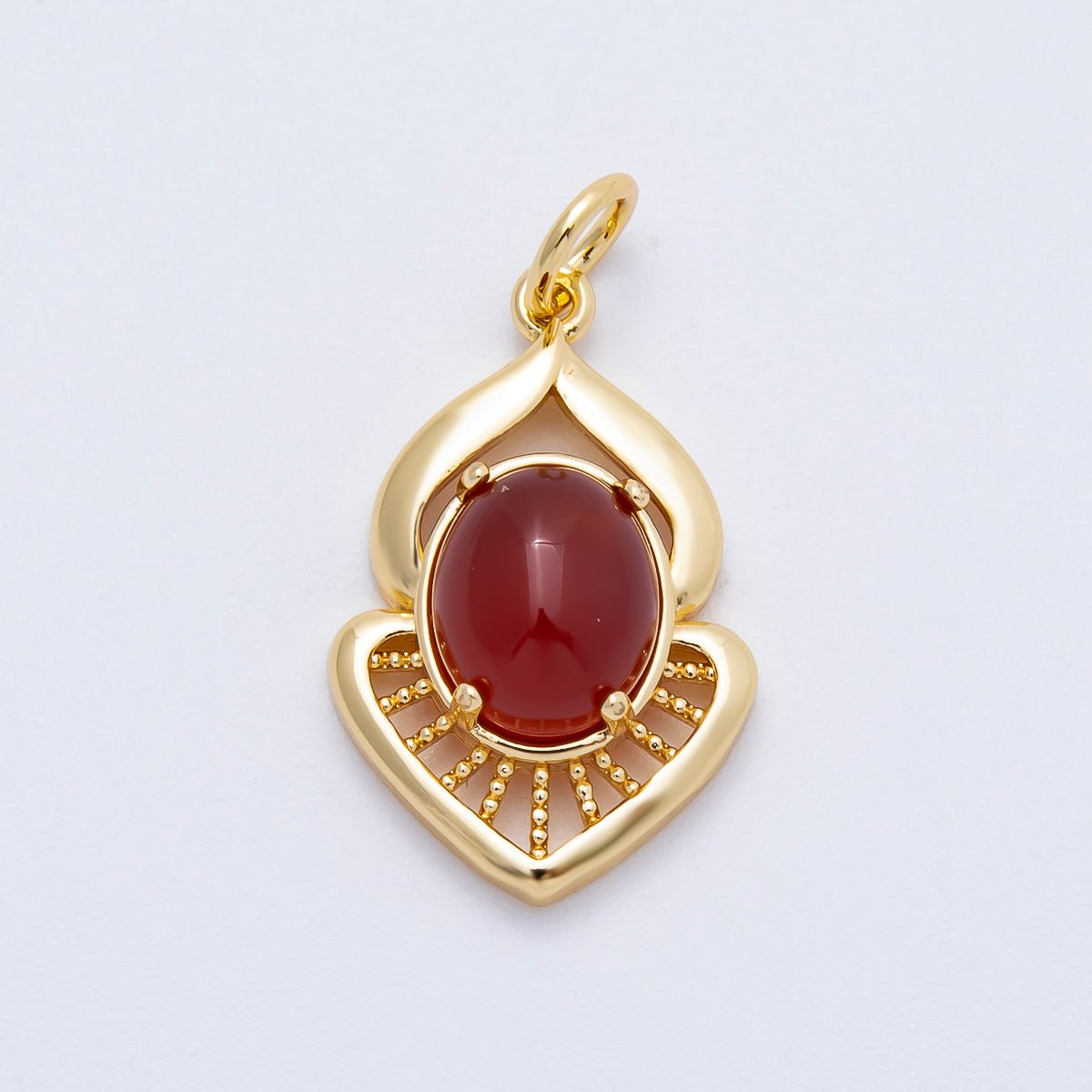 16K Gold Filled 24mm Moonstone, Red Agate Cabochon Gemstone Curved Geometric Charm | Charms - 00697 - Charms - 00698 - DLUXCA