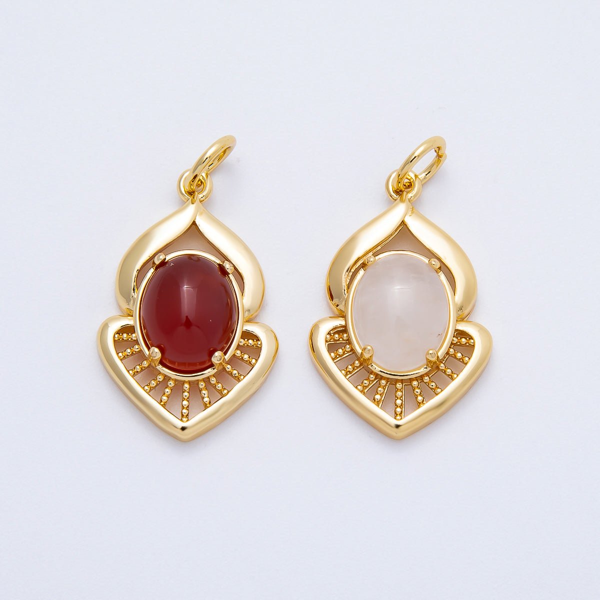 16K Gold Filled 24mm Moonstone, Red Agate Cabochon Gemstone Curved Geometric Charm | Charms - 00697 - Charms - 00698 - DLUXCA
