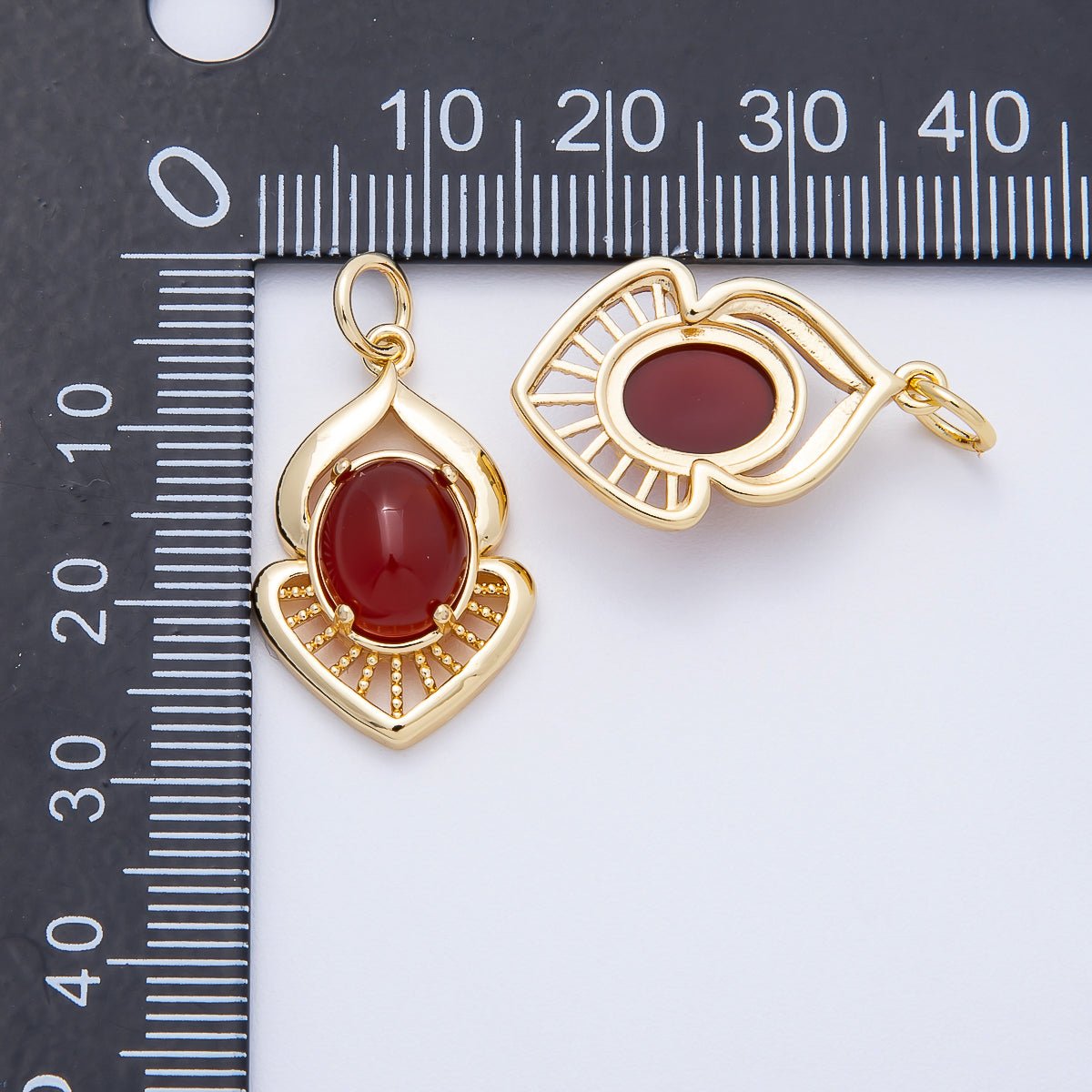 16K Gold Filled 24mm Moonstone, Red Agate Cabochon Gemstone Curved Geometric Charm | Charms - 00697 - Charms - 00698 - DLUXCA