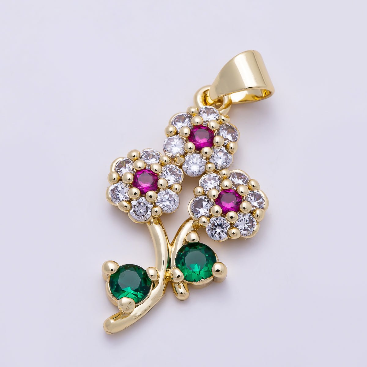 16K Gold Filled 24mm Multicolor Micro Paved CZ Triple Flower Pendant | Charms-01400 - DLUXCA