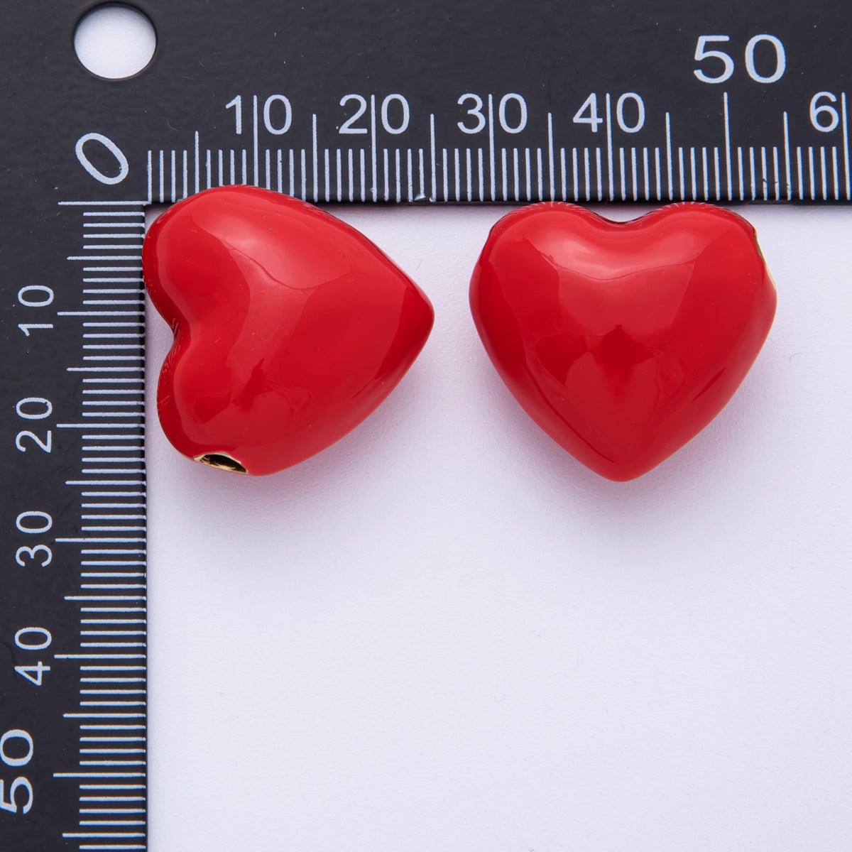 16K Gold Filled 24mm Red Enamel Chubby Heart 3D Multidimensional Bead | Beads - 00021 - DLUXCA