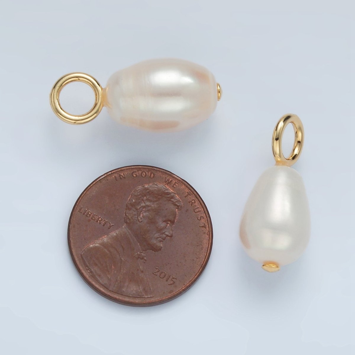 16K Gold Filled 24mm Ringed White Freshwater Pearl Drop Pendant | P1863 - DLUXCA