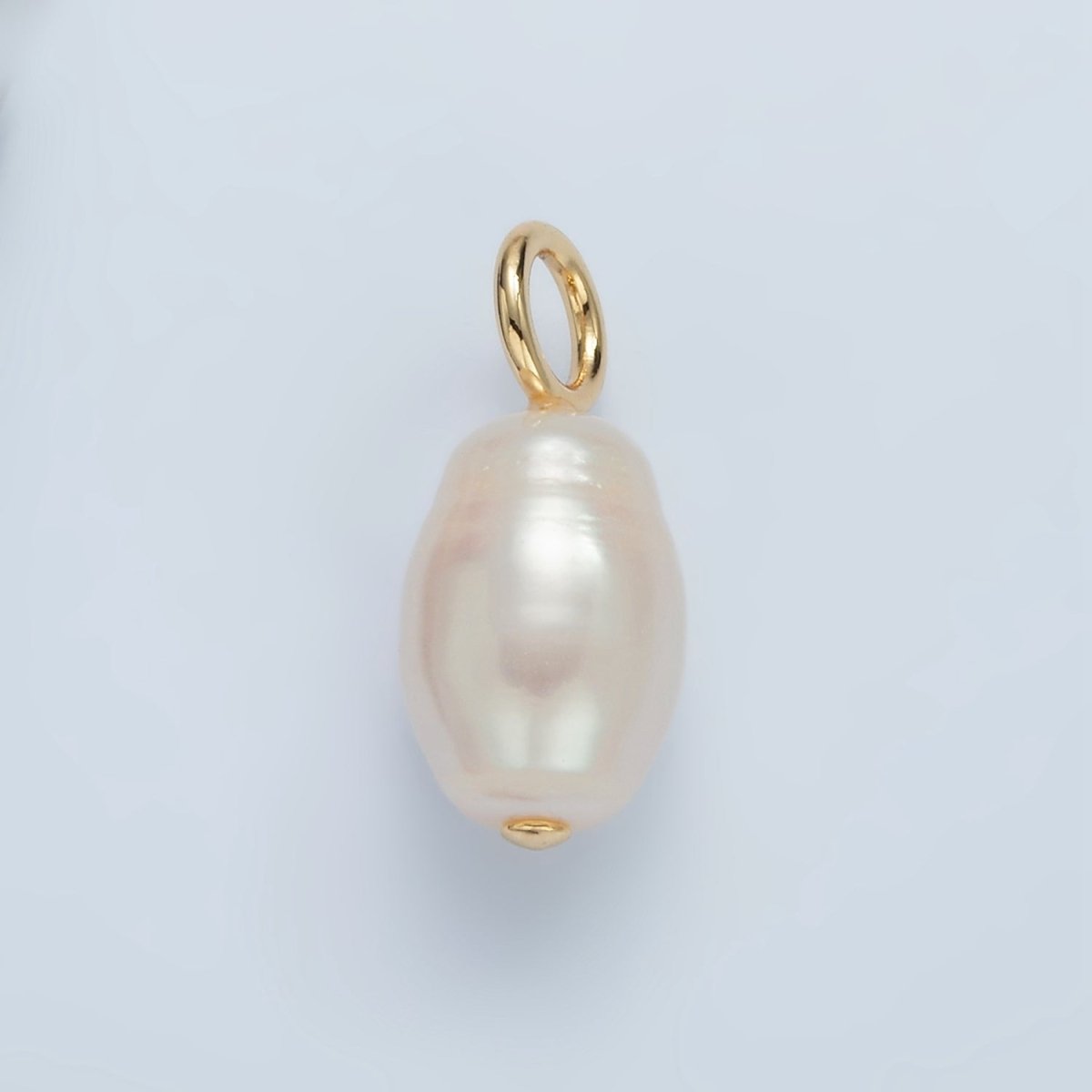 16K Gold Filled 24mm Ringed White Freshwater Pearl Drop Pendant | P1863 - DLUXCA