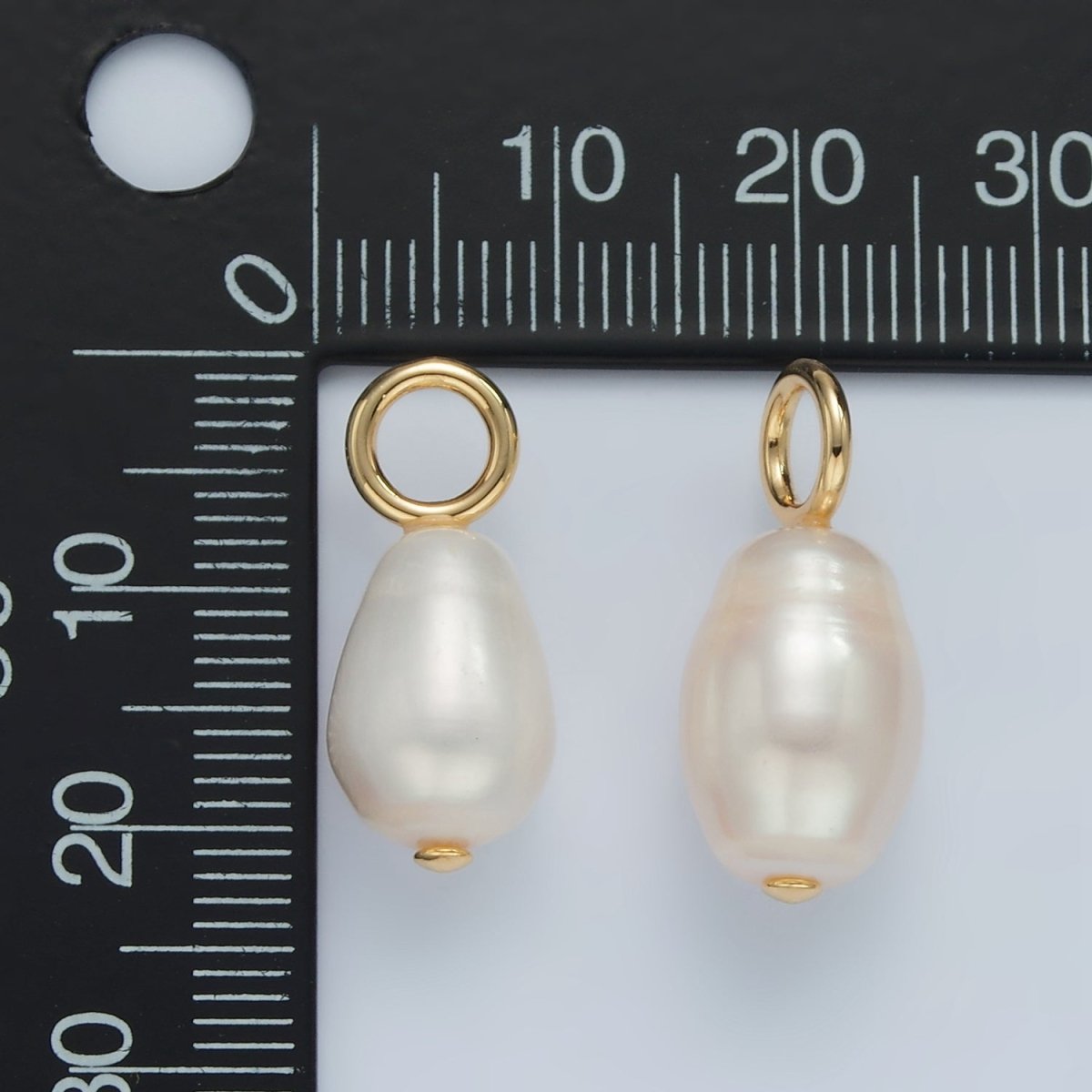 16K Gold Filled 24mm Ringed White Freshwater Pearl Drop Pendant | P1863 - DLUXCA