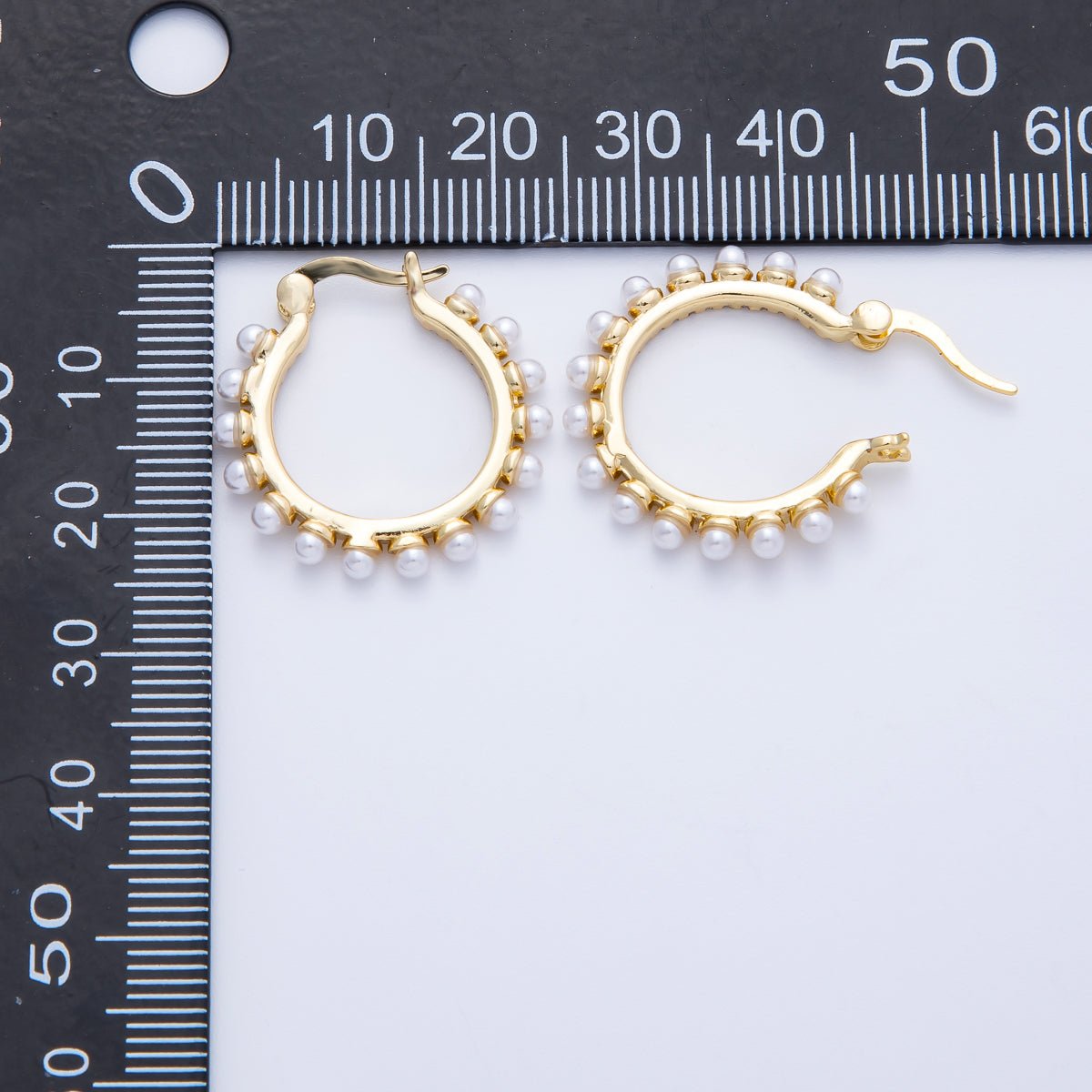 16K Gold Filled 24mm Shell Pearl Micro Paved CZ Latch Hoop | EARRINGS - 00221 - DLUXCA