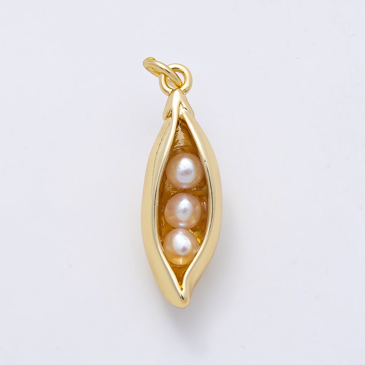 16K Gold Filled 24mm Shell Pearl Pea Pod 3D Multidimensional Charm | Charms-00956 - DLUXCA
