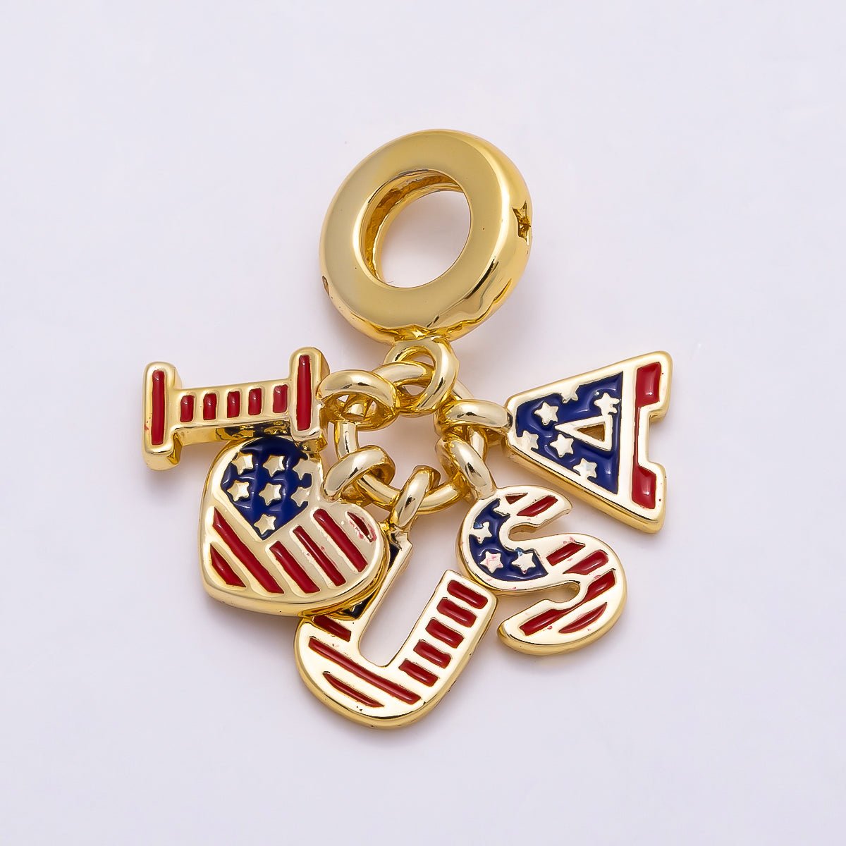 16K Gold Filled 24mm Travel Themed Patriotic American Flag Heart Slider Pendant | Charms-00963 - DLUXCA