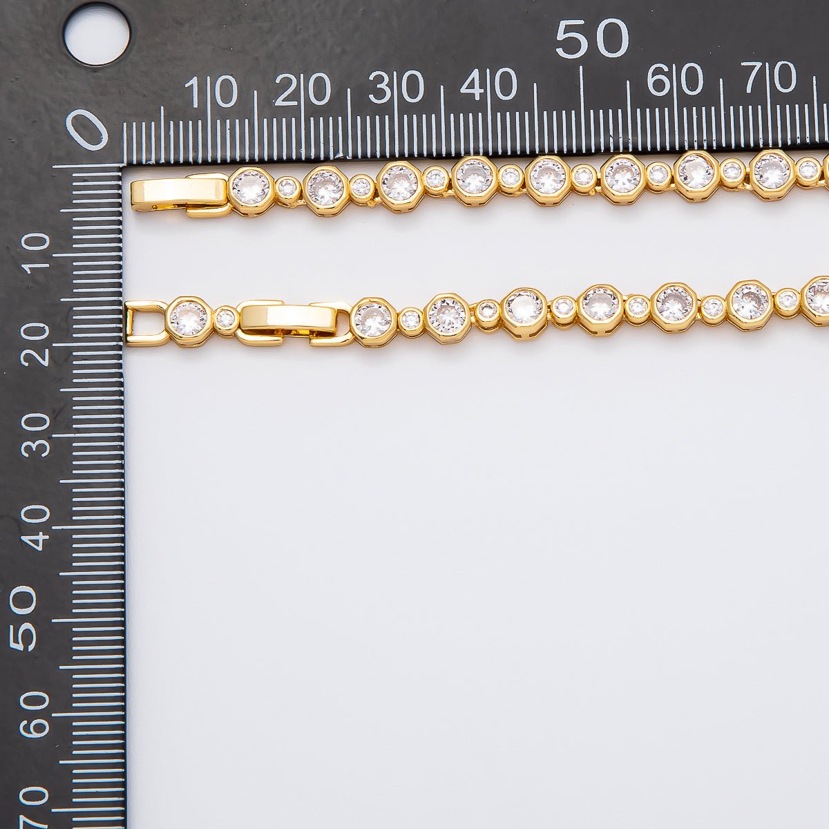 16K Gold Filled 2.5mm 5mm Clear Round Bezel Tennis Chain 16.5 Inch Adjustable Necklace | WA - 04269 - DLUXCA