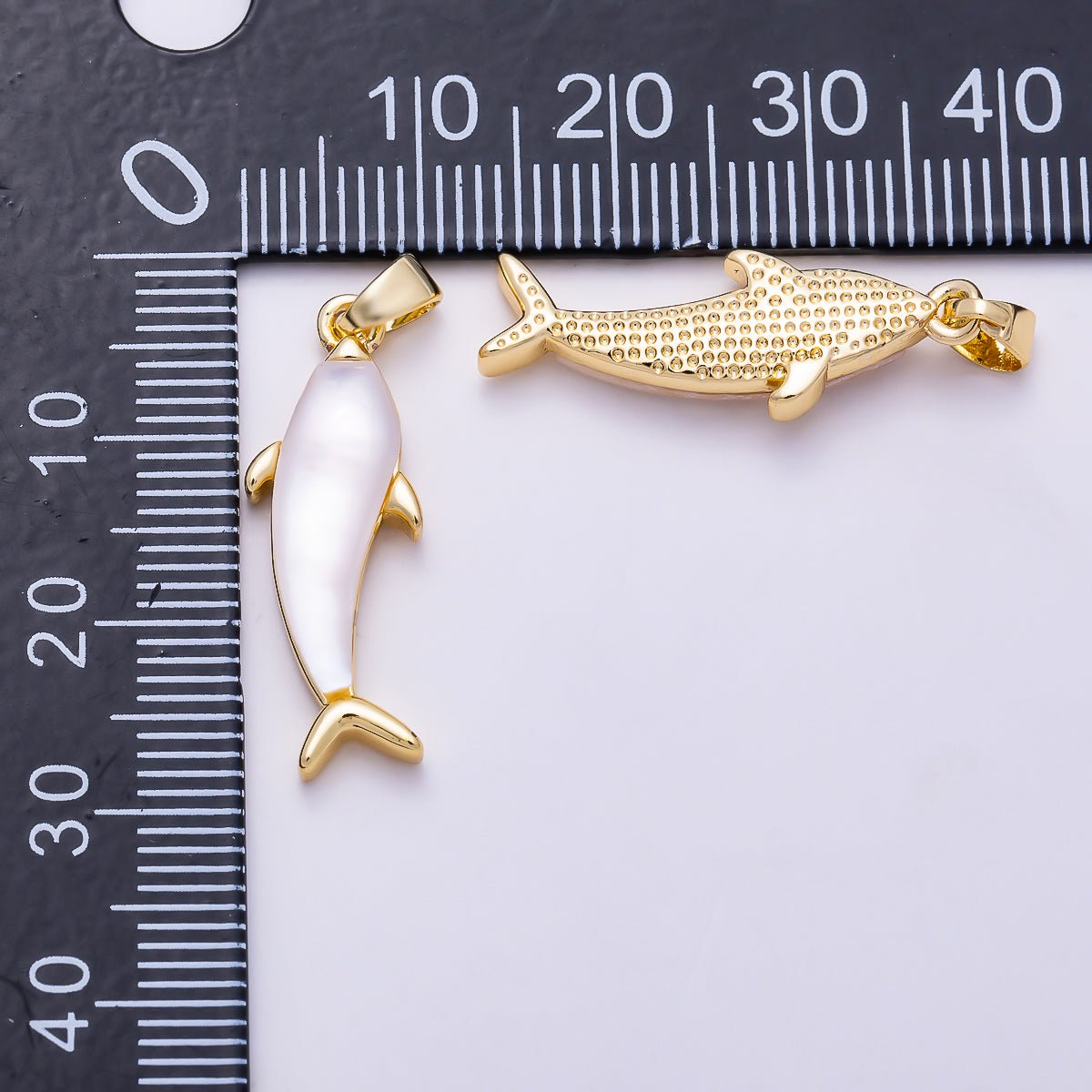 16K Gold Filled 25mm Abalone and White Shell Pearl Dolphin Ocean Beach Pendant | Charms-01981 - Charms-01982 - DLUXCA
