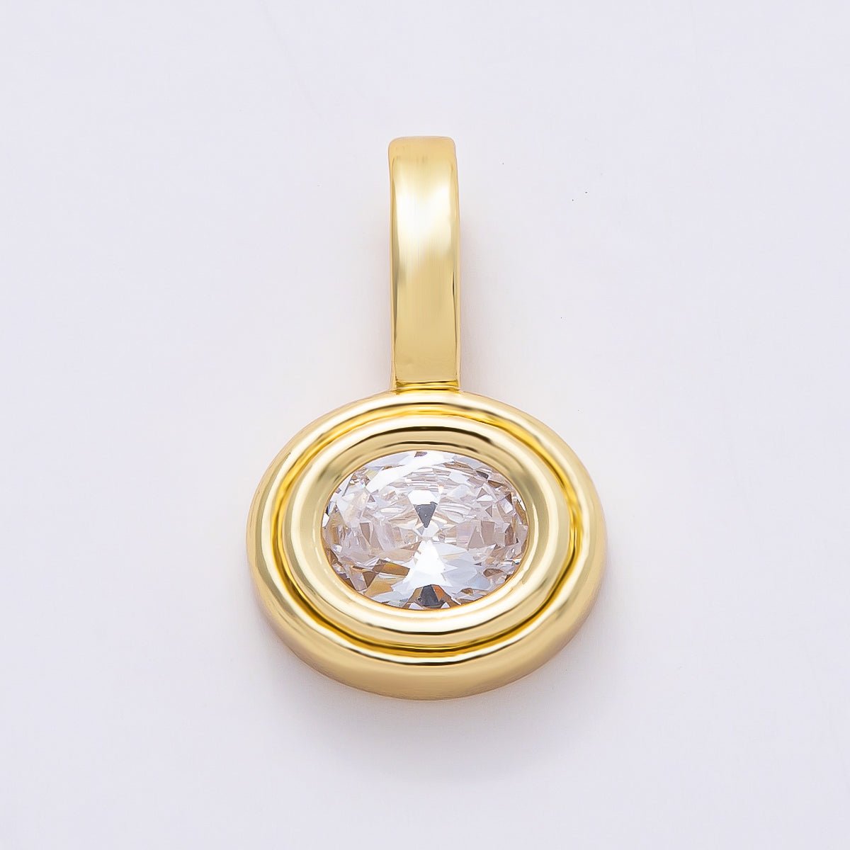 16K Gold Filled 25mm Clear CZ Round Bezel Solitaire Pendant | Charms - 00813 - DLUXCA