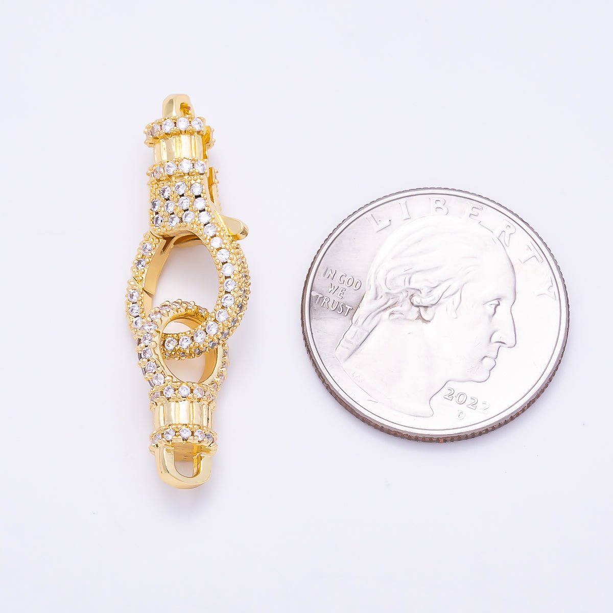 16K Gold Filled 25mm Colorful Micro Paved CZ Spring Lock Push Gate Clasp | Findings-00559 - Findings-00565 - DLUXCA