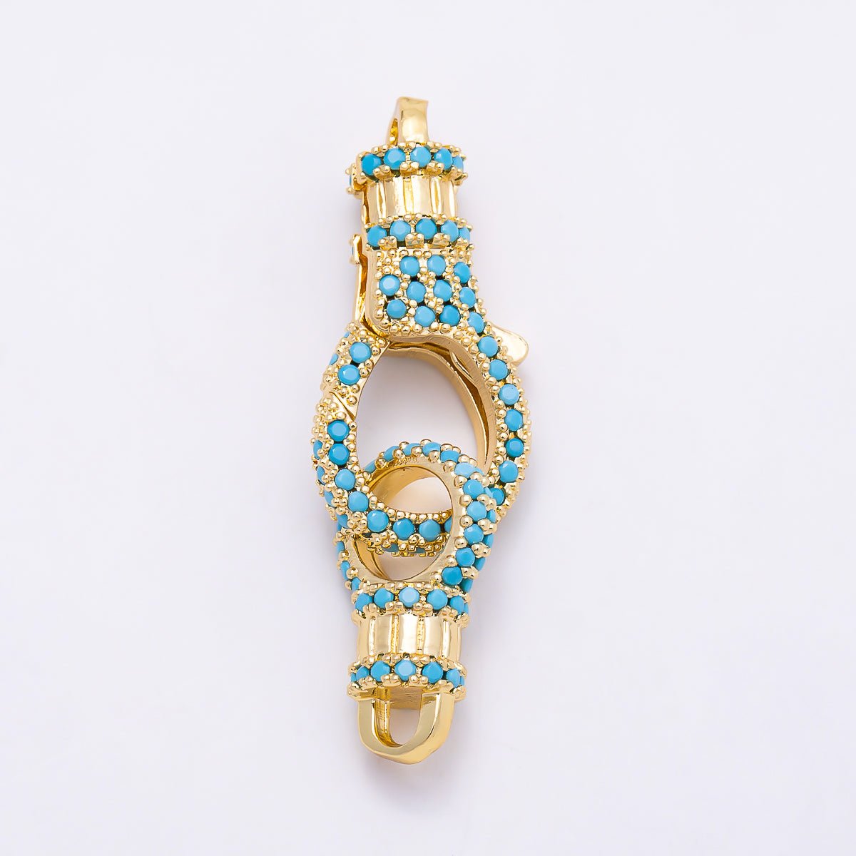 16K Gold Filled 25mm Colorful Micro Paved CZ Spring Lock Push Gate Clasp | Findings-00559 - Findings-00565 - DLUXCA