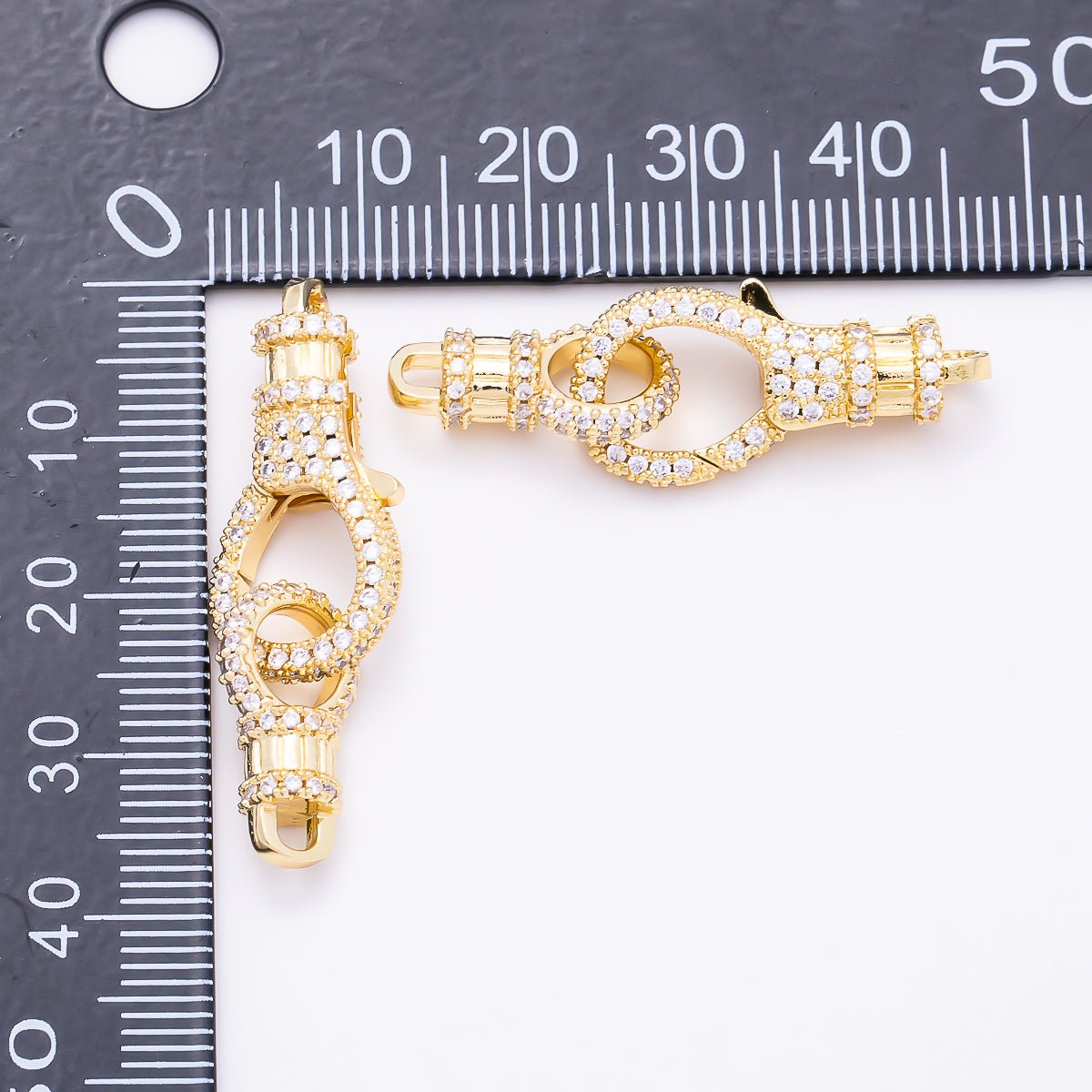 16K Gold Filled 25mm Colorful Micro Paved CZ Spring Lock Push Gate Clasp | Findings-00559 - Findings-00565 - DLUXCA