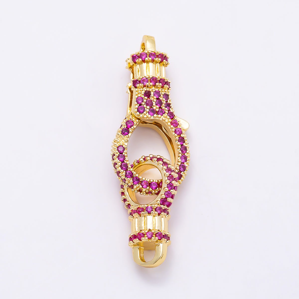 16K Gold Filled 25mm Colorful Micro Paved CZ Spring Lock Push Gate Clasp | Findings-00559 - Findings-00565 - DLUXCA