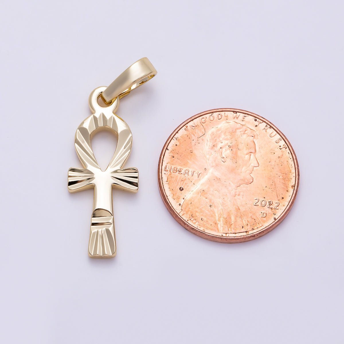 16K Gold Filled 25mm Edged Minimalist Religious Ankh Cross Charm | Charms-01479 - DLUXCA
