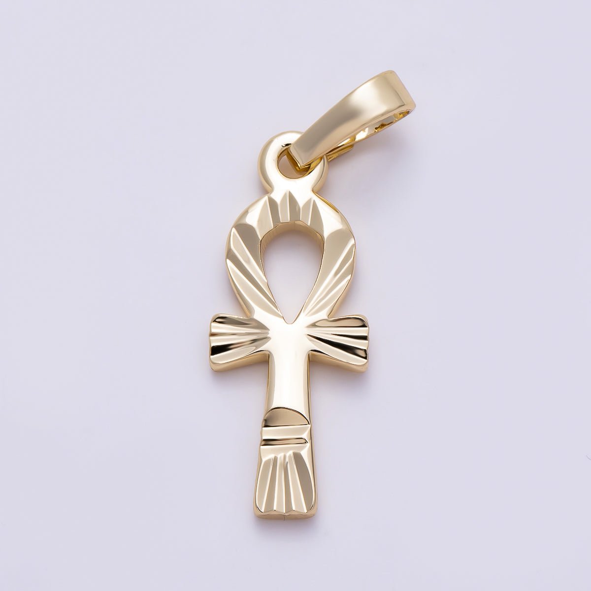 16K Gold Filled 25mm Edged Minimalist Religious Ankh Cross Charm | Charms-01479 - DLUXCA