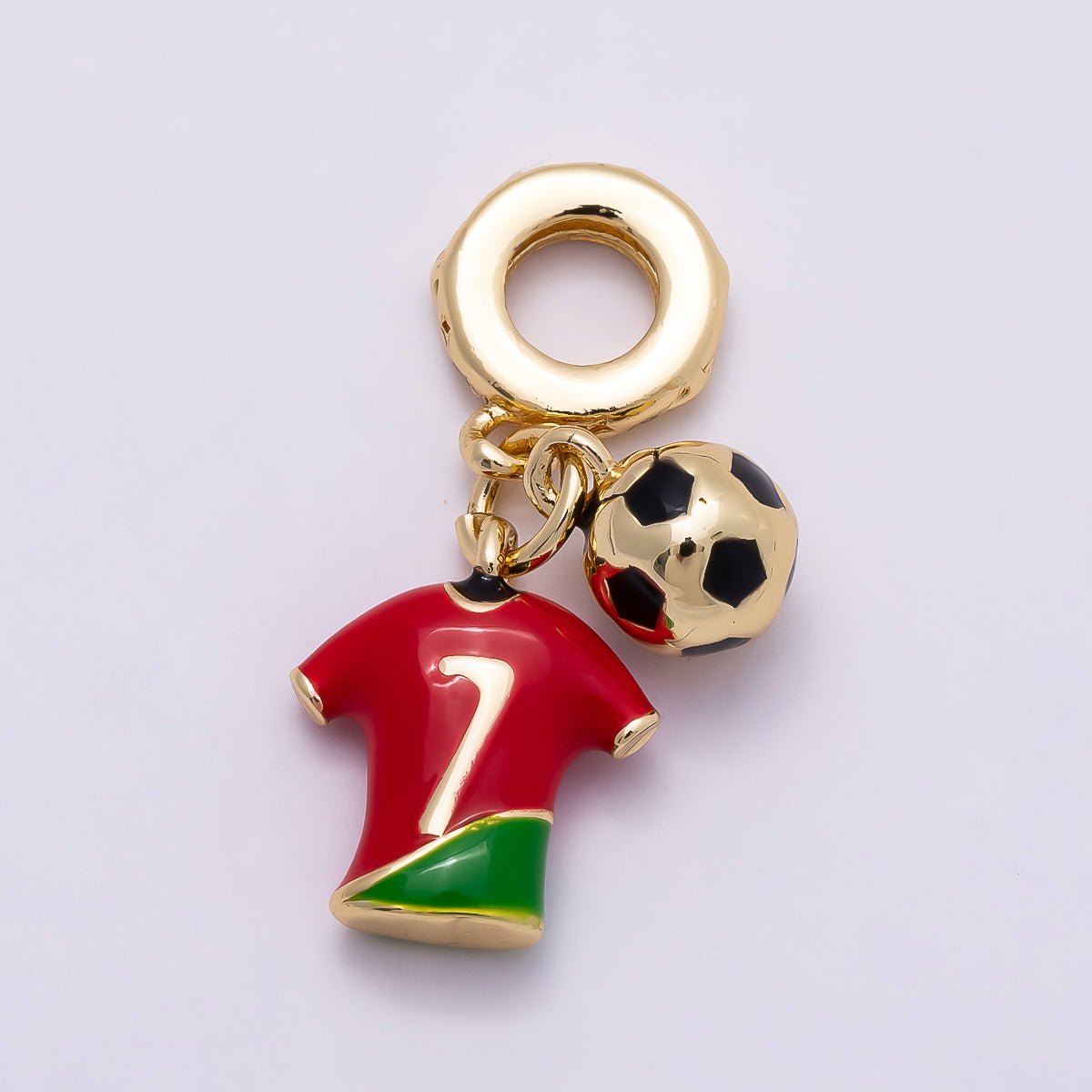 16K Gold Filled 25mm Football Jersey & Soccer Ball Dual Dangle Rondelle Pendant Portugal | Charms-00959 - DLUXCA
