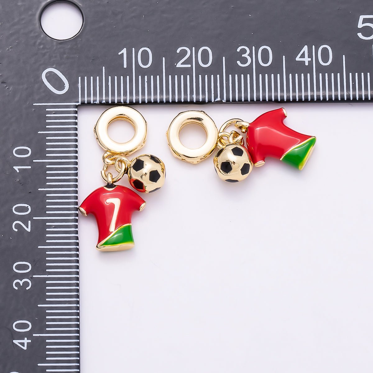16K Gold Filled 25mm Football Jersey & Soccer Ball Dual Dangle Rondelle Pendant Portugal | Charms-00959 - DLUXCA