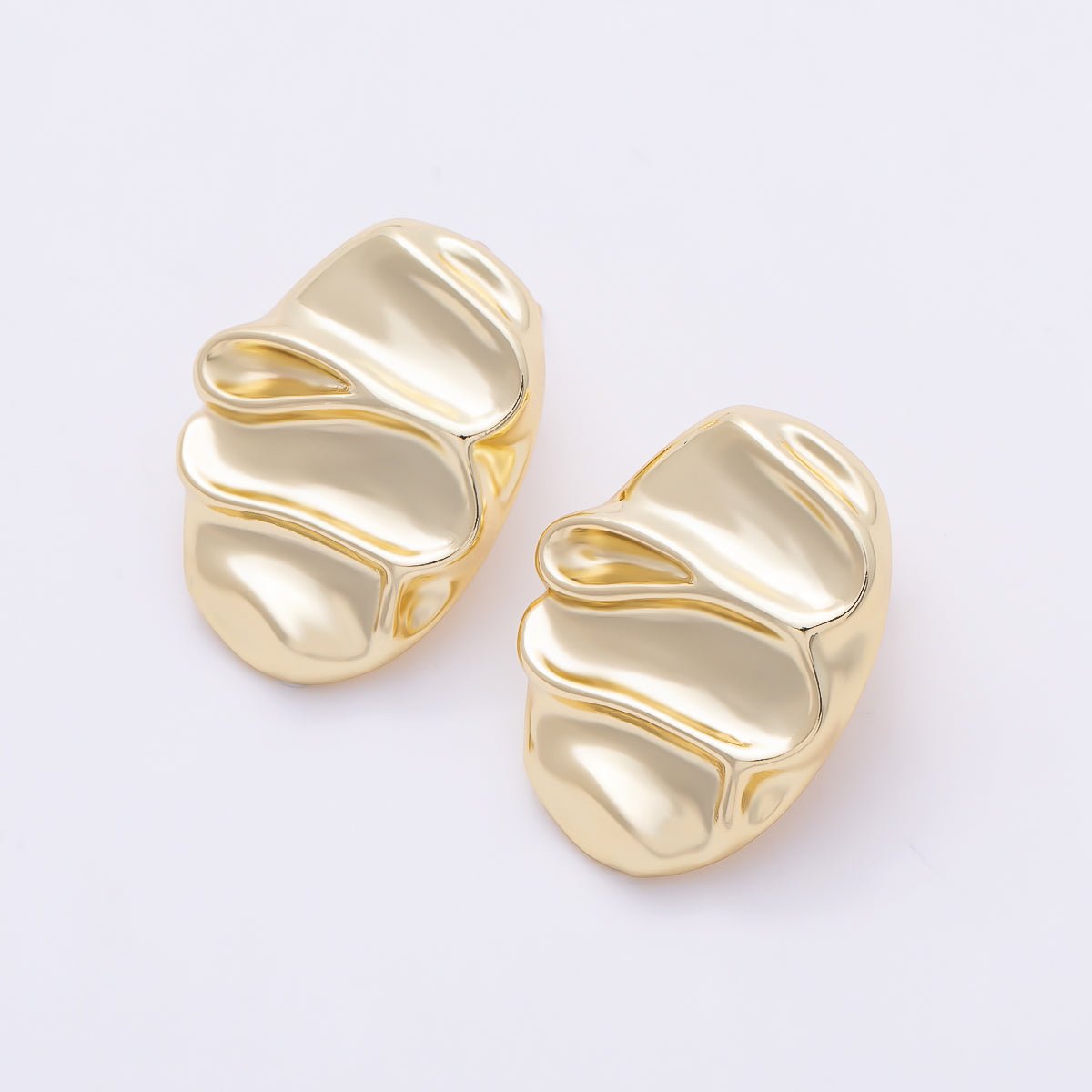 16K Gold Filled 25mm Geometric Hammered Oval Stud Earrings | Earrings-00793 - DLUXCA