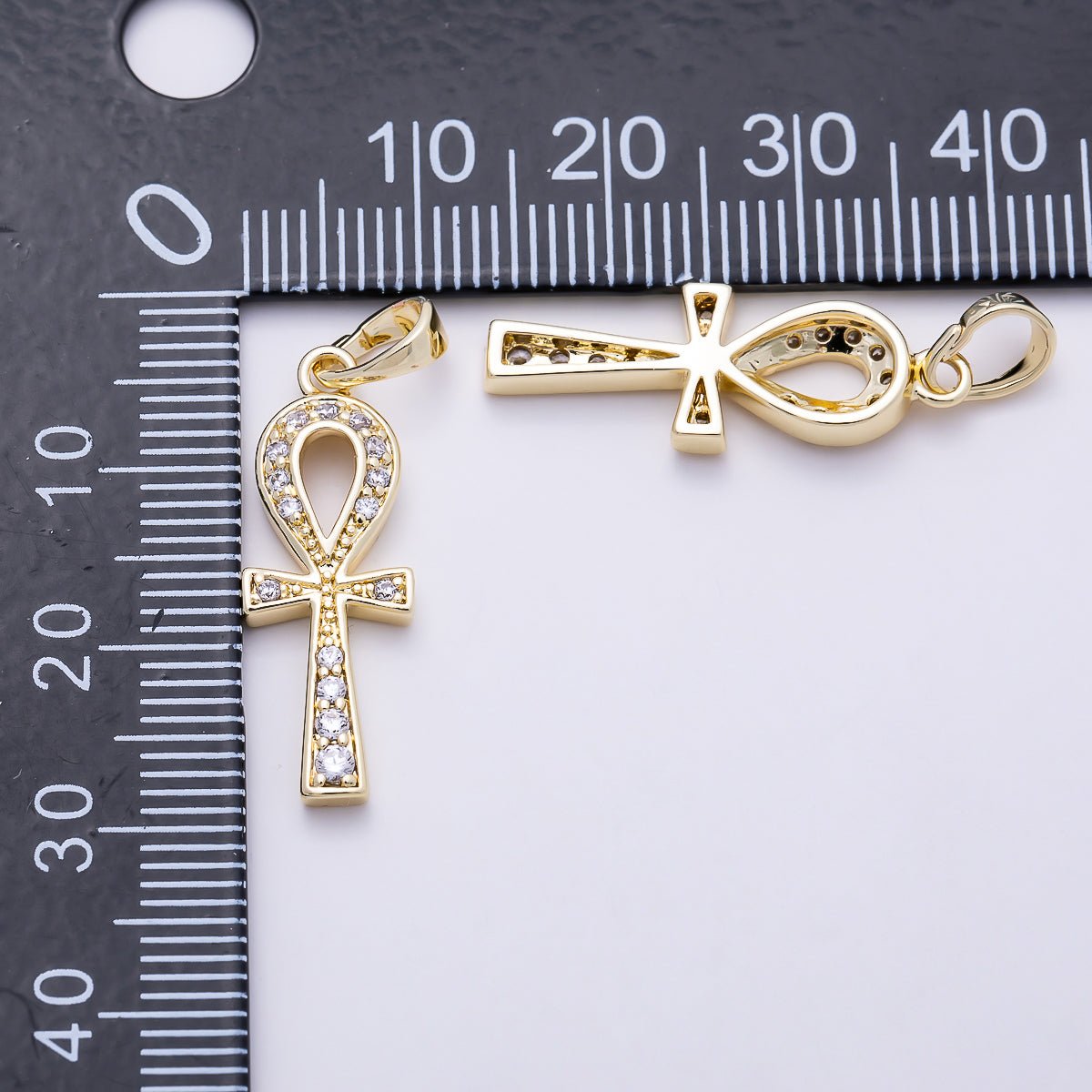 16K Gold Filled 25mm Micro Paved CZ Ankh Cross Religious Pendant | Charms-01393 - DLUXCA
