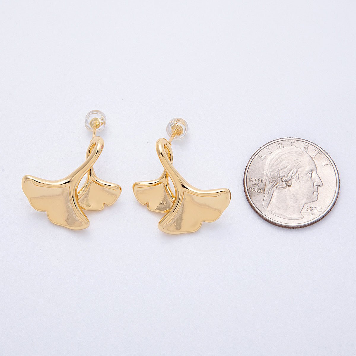 16K Gold Filled 25mm Molten Minimalist Leaf Stud Earrings | Earrings - 00138 - DLUXCA