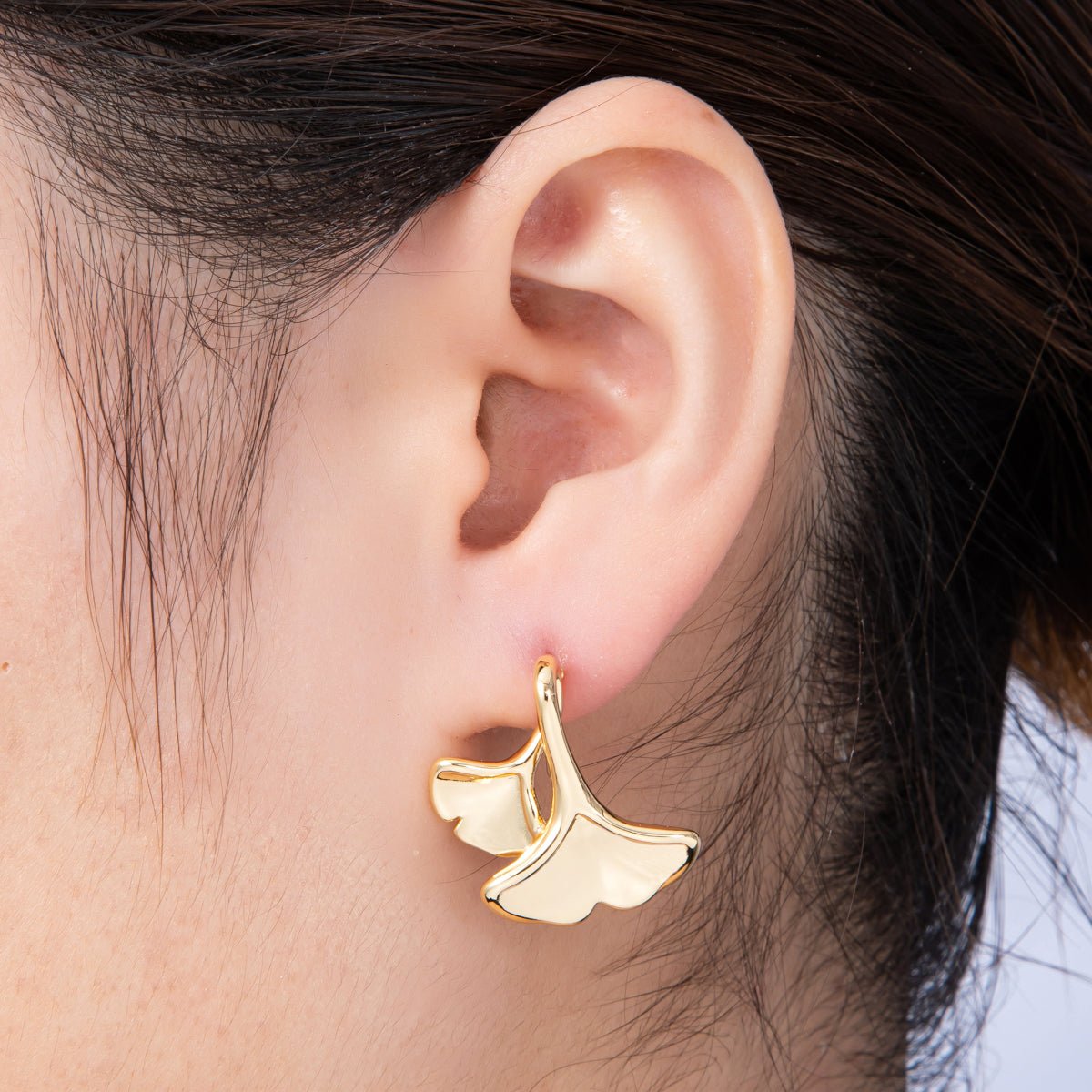 16K Gold Filled 25mm Molten Minimalist Leaf Stud Earrings | Earrings - 00138 - DLUXCA