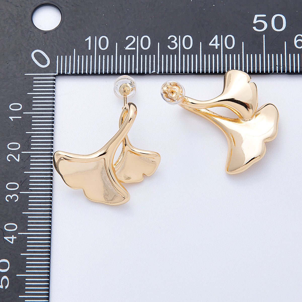 16K Gold Filled 25mm Molten Minimalist Leaf Stud Earrings | Earrings - 00138 - DLUXCA