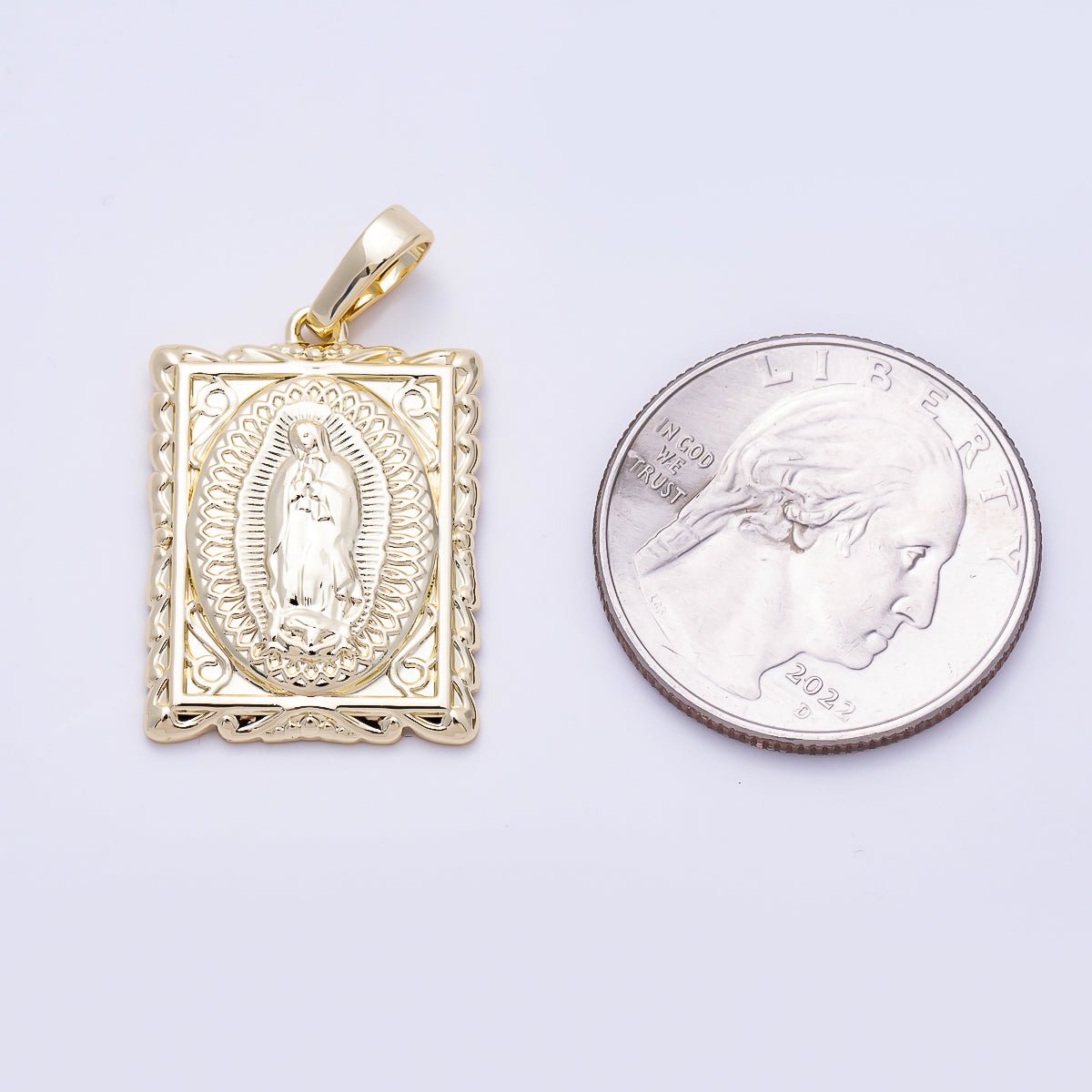 16K Gold Filled 25mm Mother Mary Religious Rectangular Tag Pendant | Charms-01404 - DLUXCA
