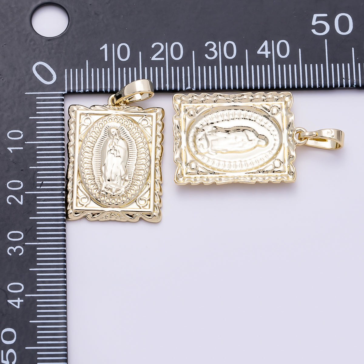 16K Gold Filled 25mm Mother Mary Religious Rectangular Tag Pendant | Charms-01404 - DLUXCA