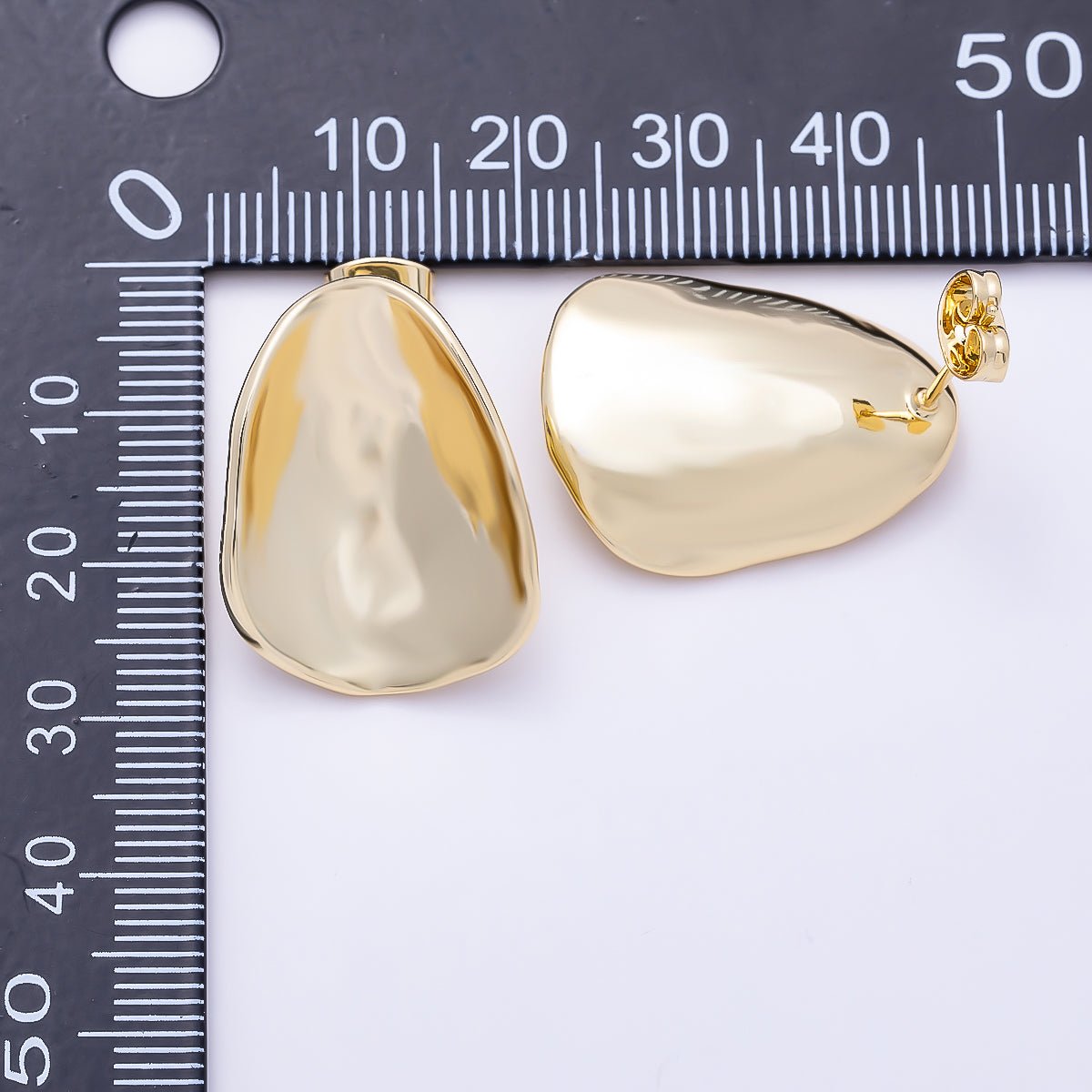 16K Gold Filled 25mm Oval Concave Dome Minimalist Geometric Stud | Earrings-00801 - DLUXCA