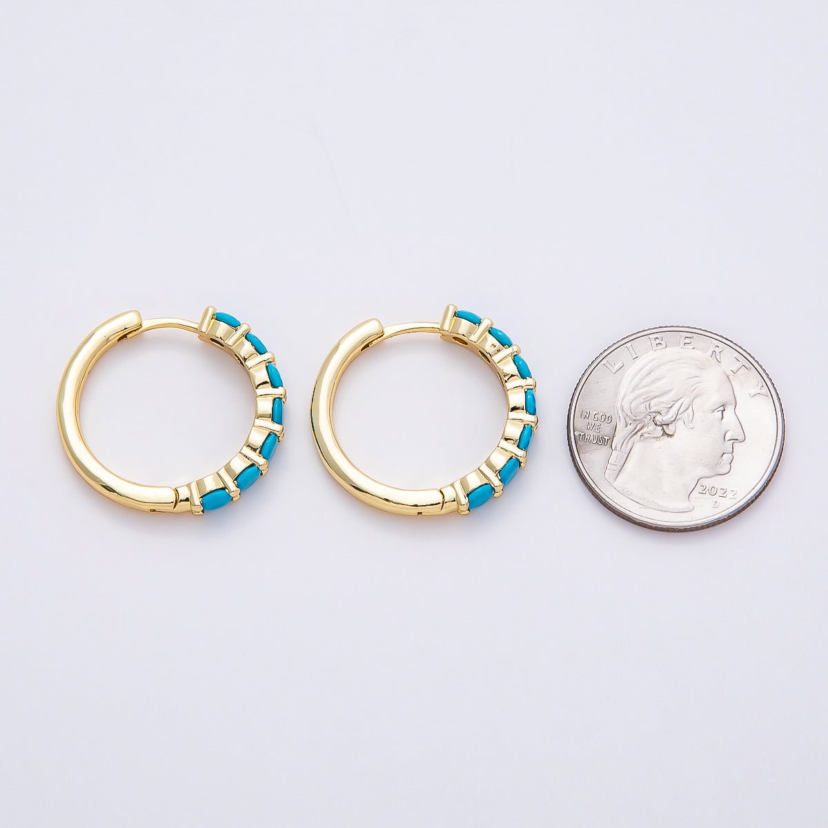 16K Gold Filled 25mm Turquoise Gemstone Hoop Earrings | Earrings - 00379 - DLUXCA