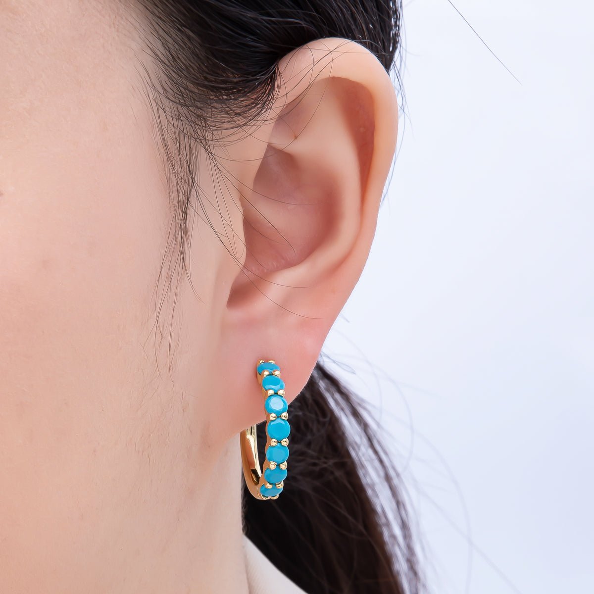 16K Gold Filled 25mm Turquoise Gemstone Hoop Earrings | Earrings - 00379 - DLUXCA