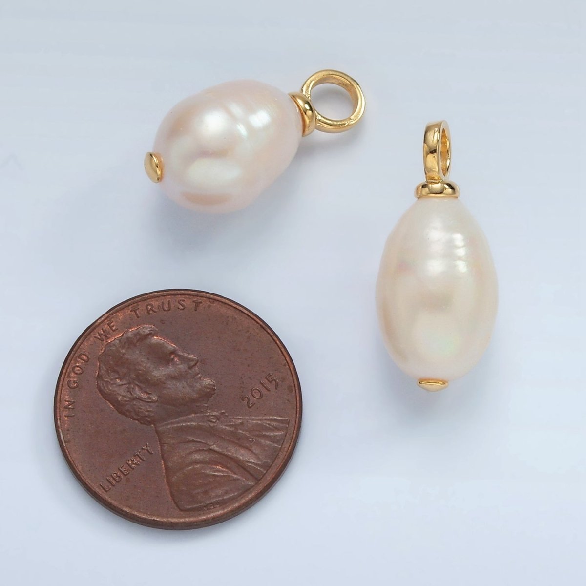 16K Gold Filled 25mm White Ringed Freshwater Pearl Pendant | P1865 - DLUXCA